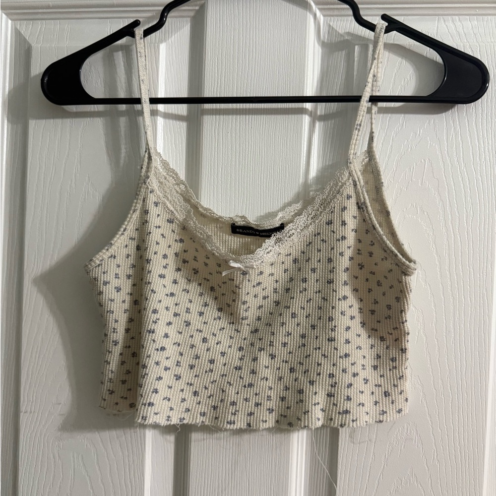Brandy Melville Cream and Blue Baby Tank Top